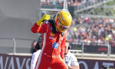 Lewis Hamilton of the Scuderia Ferrari HP seen celebrating sprint pole position during the Formula 1 Pirelli British Grand Prix.